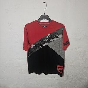 Ecko Unltd Mens XL Graphic T Shirt Red Black Gray Colorblock Streetwear Logo Tee